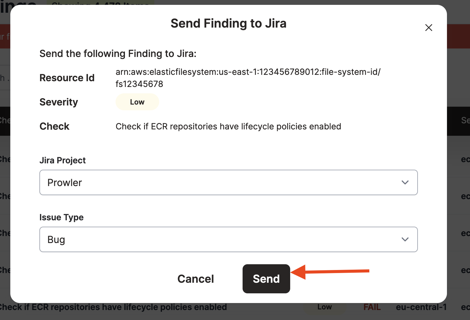 Send to Jira modal