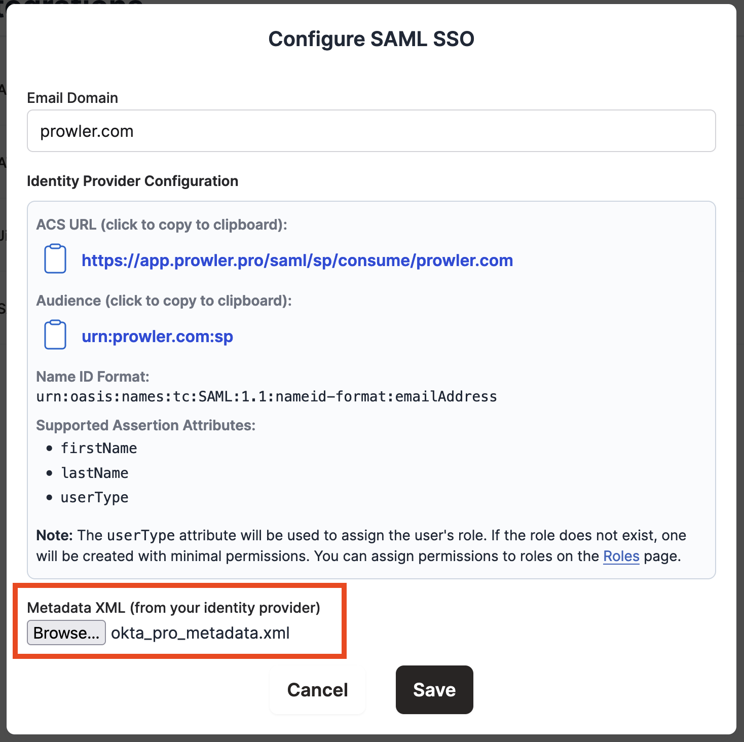 Upload Metadata XML